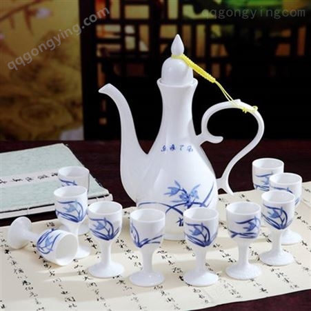 中式骨瓷白酒杯套装锦绣山河酒具创意陶瓷 黄酒分酒器