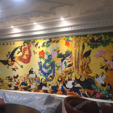 公司墙体彩绘 手绘壁画文化墙 风景油画风格简约风格
