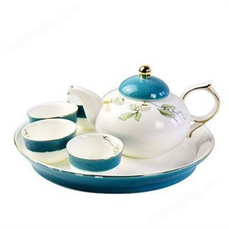 田园骨瓷茶具套装 陶瓷釉中彩纯白功夫茶壶茶杯茶盘
