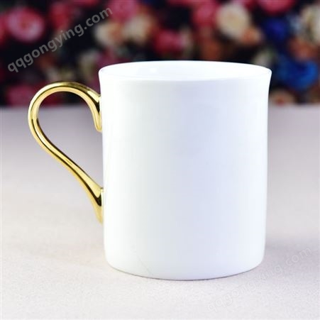 骨瓷水杯 金把大容量陶瓷杯 可定制logo 唯奥陶瓷