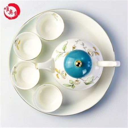 田园骨瓷茶具套装 陶瓷釉中彩纯白功夫茶壶茶杯茶盘