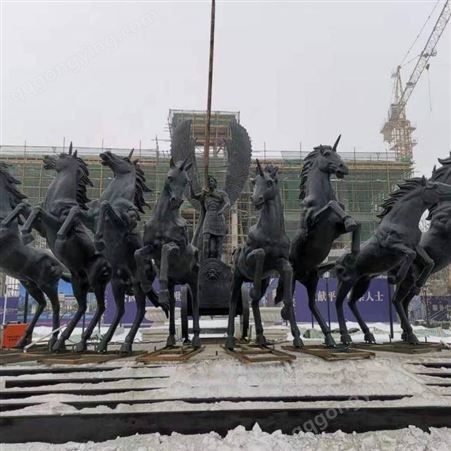 青铜太阳神阿波罗战车 紫铜欧式人物 纯铜群马雕塑 水景雕塑
