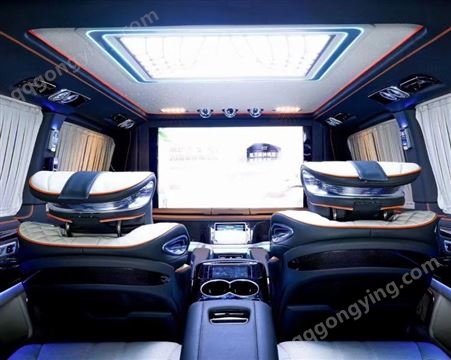 奔驰v260改装中排航空座椅定制星空顶搭配黑白拼接色车灯升级