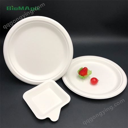 可降解材料玉米淀粉基甘蔗纸浆方形连体一次性快餐盒 BioMAgic 餐盘
