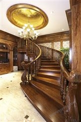 复式客厅旋转实木楼梯 青云阳光别墅中式装修设计 中式