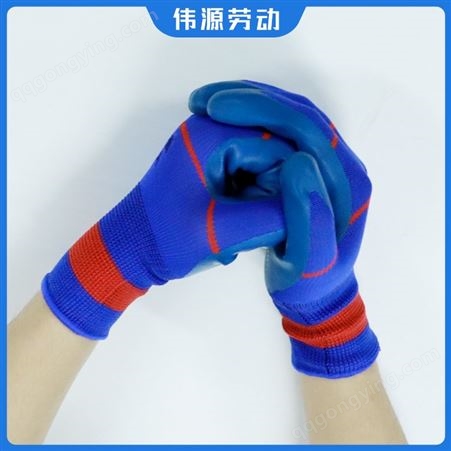 棉线针织防护尼龙手套 手指全胶 具有良好的摩擦性耐气候性