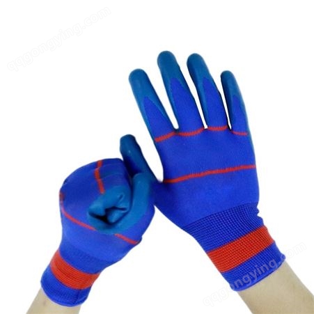 棉线针织防护尼龙手套 手指全胶 具有良好的摩擦性耐气候性